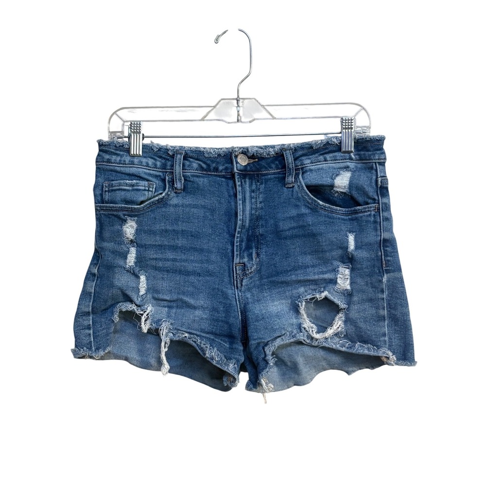 Vervet Los Angeles High Rise Distressed Denim Shorts Medium Wash Blue Large